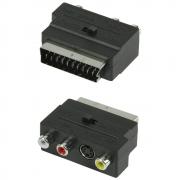 Аудио видео конектор, преход SCART 21пина мъжки + 3RCA и 1SVHS женски, пластмасов, черен, SCART 56
