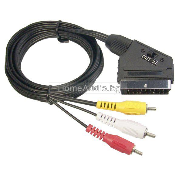 Аудио видео кабел SCART-3RCA, с ключ за вход и изход, 1.5метра
