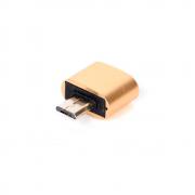 Преход OTG USB A женски -  Micro USB мъжки, метален, златист