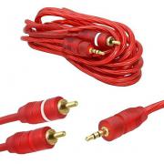 Аудио кабел Stereo Jack 3.5mm - 2RCA, HQ, червен, 1.5метра