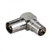 Конектор преход F-629+FEMALE,TV антенен женски към антенен мъжки, ъглов, метален