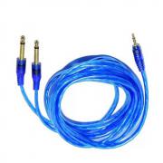 Аудио кабел Mono Jack 2 x 6.3mm мъжки към 3.5 стерео мъжки, син, 1.5 метра