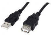 Кабел USB 2.0 удължител,  USB A мъжки - USB A женски, черен, 3метра