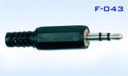 Конектор F-043, Stereo jack 3.5mm мъжки, за монтаж към кабел, пластмасов, черен