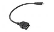Кабел OTG USB A женски -  Micro USB мъжки, черен, 0.2метра