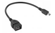 Кабел OTG USB A женски - Mini USB мъжки, черен, 0.15метра