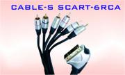 Аудио видео кабел SCART-6RCA, HQ, високо качество, позлатени конектори,  2.5метра